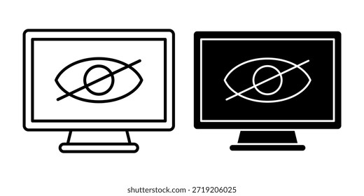 Schwarzer Computer-Schrägstrich-Symbolpaket, geeignet für versteckten Inhalt, Datenschutzmodus und Sichtbarkeitskontrolle.