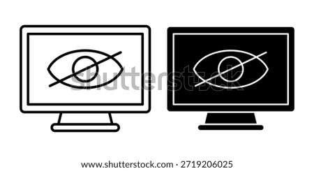 Black computer eye slash icon bundle suitable for hidden content, privacy mode, and visibility control.