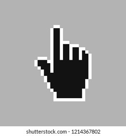 Black computer hand cursor, Pixelated hand pointer, vector illustration