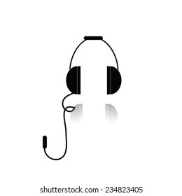 Black Computer Headphones with Shadow on the White Background