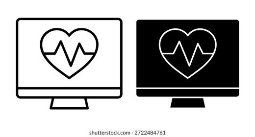 Pacote de ícones de frequência cardíaca de computador preto que representa monitoramento de saúde, controle de pulso e dados de bem-estar.