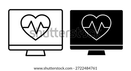 Black computer heart rate icon bundle representing health monitoring, pulse tracking, and wellness data.
