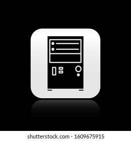 Black Computer icon isolated on black background. PC component sign. Silver square button. Vector Illustration