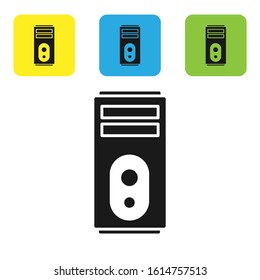 Black Computer icon isolated on white background. PC component sign. Set icons colorful square buttons. Vector Illustration