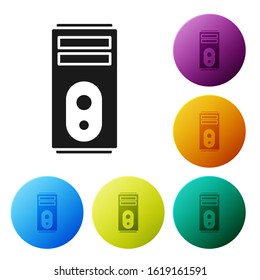 Black Computer icon isolated on white background. PC component sign. Set icons colorful circle buttons. Vector Illustration