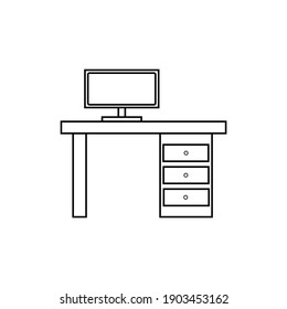 black computer icon on a table with white background, vector illustration
