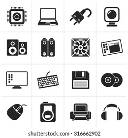 Black Computer Items and Accessories icons - vector icon set