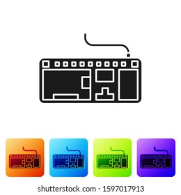 Black Computer keyboard icon isolated on white background. PC component sign. Set icons in color square buttons. Vector Illustration