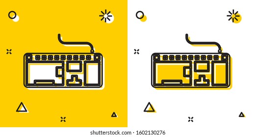 Black Computer keyboard icon isolated on yellow and white background. PC component sign. Random dynamic shapes. Vector Illustration