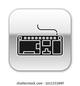 Black Computer keyboard icon isolated on white background. PC component sign. Silver square button. Vector Illustration