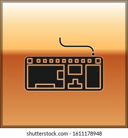 Black Computer keyboard icon isolated on gold background. PC component sign.  Vector Illustration