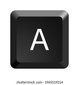 Black computer keyboard key Letter A. Button icon vector illustration. 