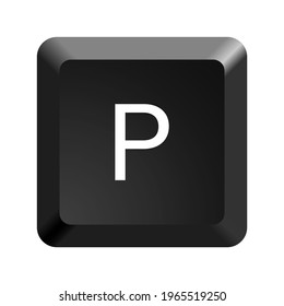 Ilustración vectorial de icono de la letra P. Button del teclado del ordenador negro. 