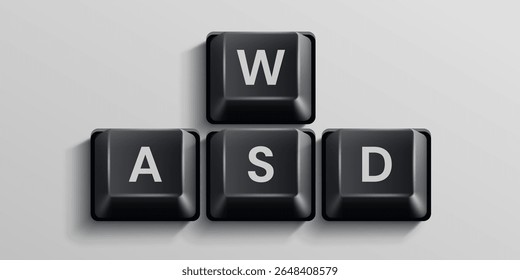 Black computer keys on white background. WASD. Vector illustration