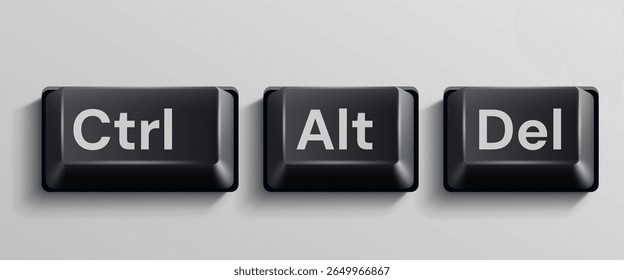 Teclas pretas do computador em fundo branco. Ctrl+Alt+Del Ilustração vetorial