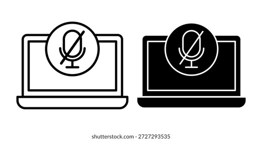 Paquete de icono de silencio de micrófono de computadora negro que representa la entrada de voz silenciada y el control de audio silencioso.