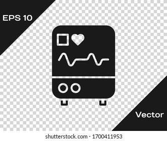 Black Computer monitor with cardiogram icon isolated on transparent background. Monitoring icon. ECG monitor with heart beat hand drawn. Vector Illustration