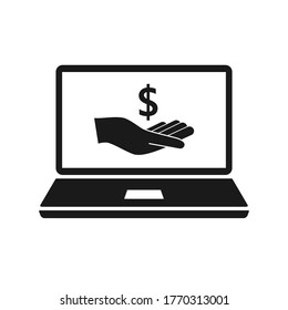Black Computer monitor with dollar symbol icon. Online shopping concept. Vector Illustration