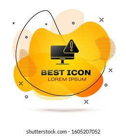 Black Computer monitor with exclamation mark icon isolated on white background. Alert message smartphone notification. Abstract banner with liquid shapes. Vector Illustration