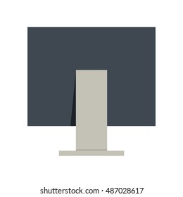 Black Computer Monitor In Flat. Computer Monitor Back View. Concept Of IT Communication, E-learning, Internet Network, Online Service. Isolated Object On White Background. Vector Illustration.