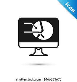 Black Computer monitor with graph chart icon isolated on white background. Report text file icon. Accounting sign. Audit, analysis, planning.  Vector Illustration