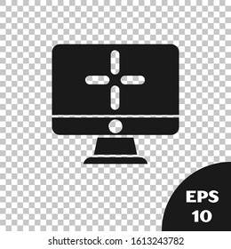 Black Computer monitor icon isolated on transparent background. PC component sign.  Vector Illustration