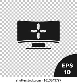 Black Computer monitor icon isolated on transparent background. PC component sign.  Vector Illustration