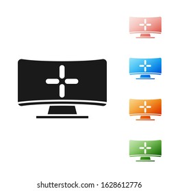 Black Computer monitor icon isolated on white background. PC component sign. Set icons colorful. Vector Illustration