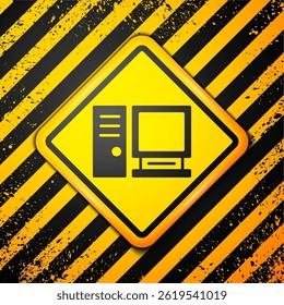 Black Computer monitor icon isolated on yellow background. PC component sign. Warning sign. Vector Illustration