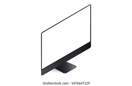 Black computer monitor isometric mockup isolated on white background. Vector illustration