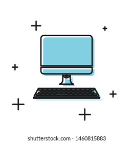 Black Computer monitor with keyboard icon isolated on white background. PC component sign.  Vector Illustration