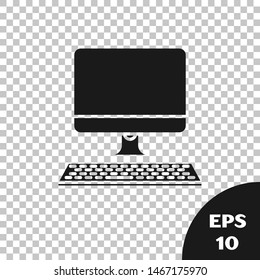 Black Computer monitor with keyboard icon isolated on transparent background. PC component sign.  Vector Illustration