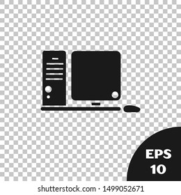 Black Computer monitor with keyboard and mouse icon isolated on transparent background. PC component sign.  Vector Illustration