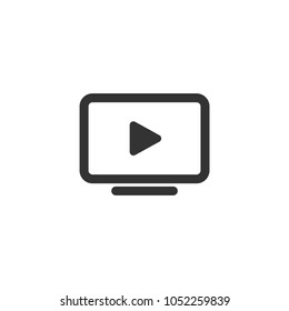 black computer monitor and play sign isolated white  Flat vector simple icon  video tutorial button  online player symbol  Good for web   mobile design  