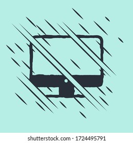 Black Computer monitor screen icon isolated on green background. Electronic device. Front view. Glitch style. Vector Illustration
