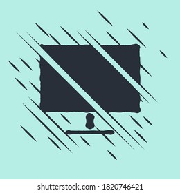 Black Computer monitor screen icon isolated on green background. Electronic device. Front view. Glitch style. Vector Illustration