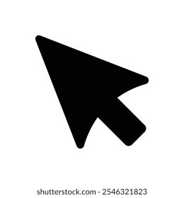 A black computer mouse cursor icon with isolated on a  white background. Simple black arrow icon, mouse computer pointer icon. Flat Vector illustration EPS 10.