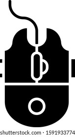 Black Computer mouse gaming icon isolated on white background. Optical with wheel symbol.  Vector Illustration