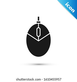 Black Computer mouse gaming icon isolated on white background. Optical with wheel symbol.  Vector Illustration