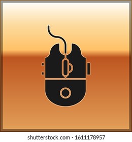 Black Computer mouse gaming icon isolated on gold background. Optical with wheel symbol.  Vector Illustration