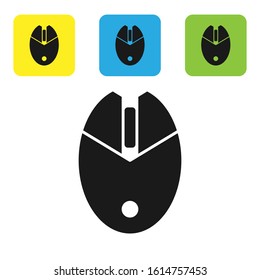 Black Computer mouse gaming icon isolated on white background. Optical with wheel symbol. Set icons colorful square buttons. Vector Illustration