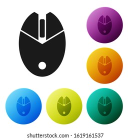 Black Computer mouse gaming icon isolated on white background. Optical with wheel symbol. Set icons colorful circle buttons. Vector Illustration