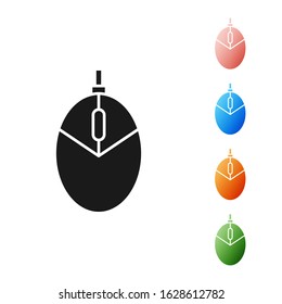 Black Computer mouse gaming icon isolated on white background. Optical with wheel symbol. Set icons colorful. Vector Illustration