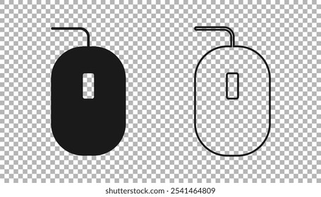 Black Computer mouse gaming icon isolated on transparent background. Optical with wheel symbol.  Vector