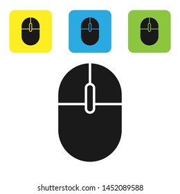 Black Computer mouse icon isolated on white background. Optical with wheel symbol. Set icons colorful square buttons. Vector Illustration