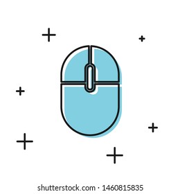 Black Computer mouse icon isolated on white background. Optical with wheel symbol.  Vector Illustration