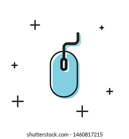 Black Computer mouse icon isolated on white background. Optical with wheel symbol.  Vector Illustration