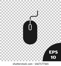Black Computer mouse icon isolated on transparent background. Optical with wheel symbol.  Vector Illustration