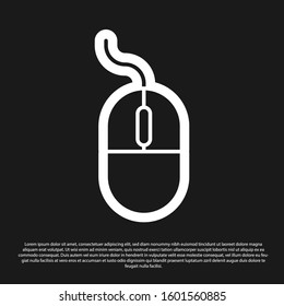 Black Computer mouse icon isolated on black background. Optical with wheel symbol.  Vector Illustration