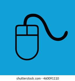 Black computer mouse icon vector. Blue background